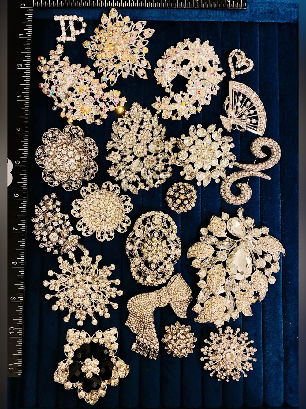 Lot 20 Rhinestone Brooch Pins Crystal AB Silver Tone Bridal Jewelry
